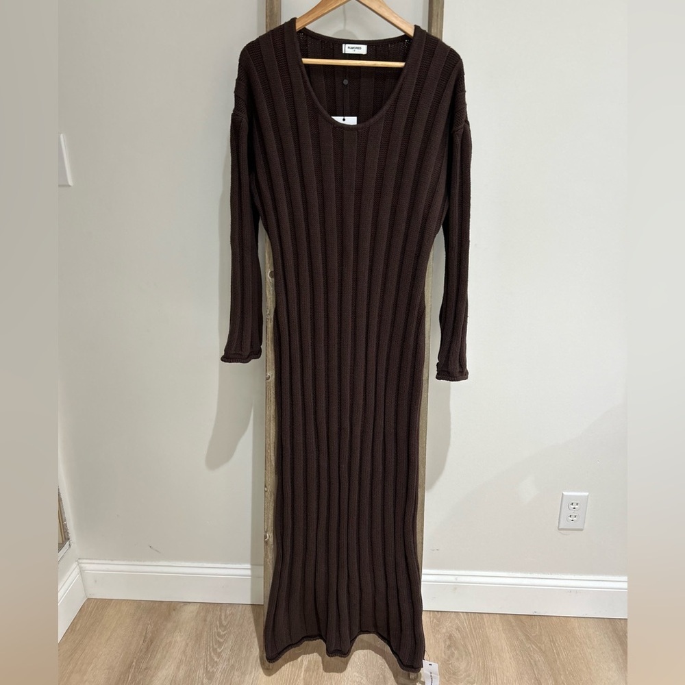 Rumored Missoula Expresso Brown Long Sleeve Knit Maxi Dress Women’s Size M NWT
